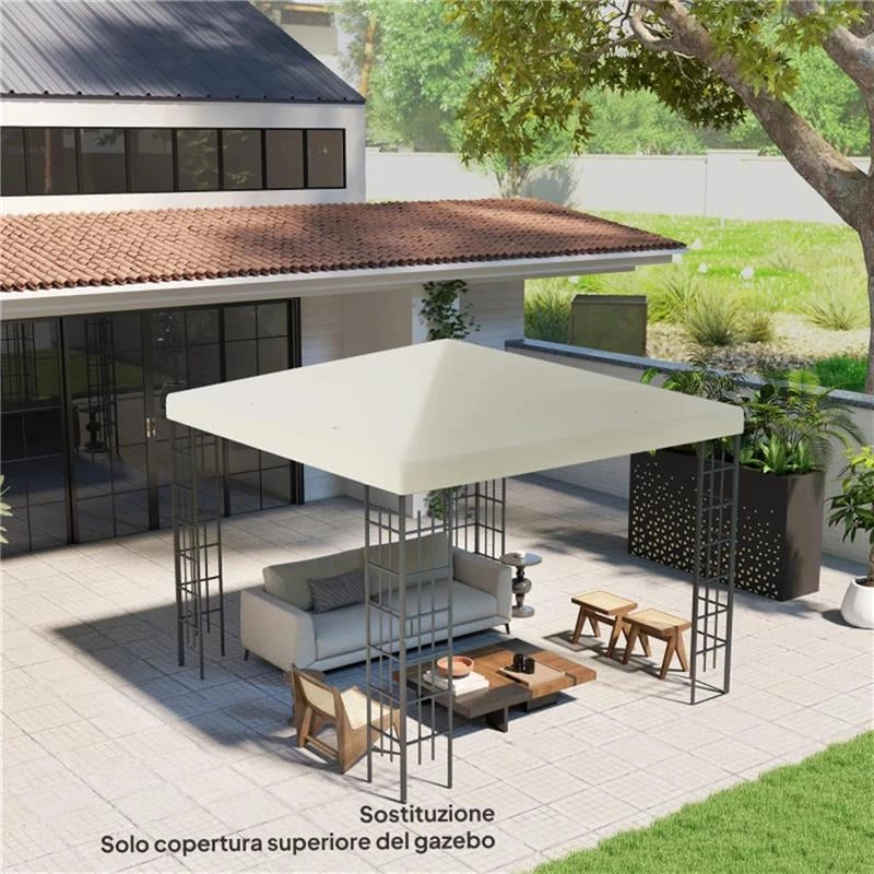 COPERTURA PER GAZEBO DA GIARDINO 3X3 M IN TESSUTO OXFORD 600D CON FORI DI DRENAGGIO, BIANCO CREMA