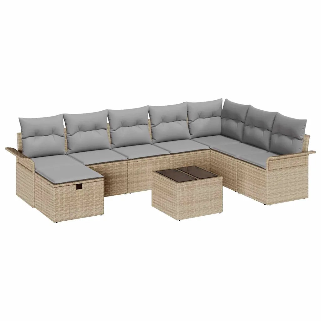 Set Divano da Giardino 9 pcs Beige e Grigio Chiaro polyrattan 3358939
