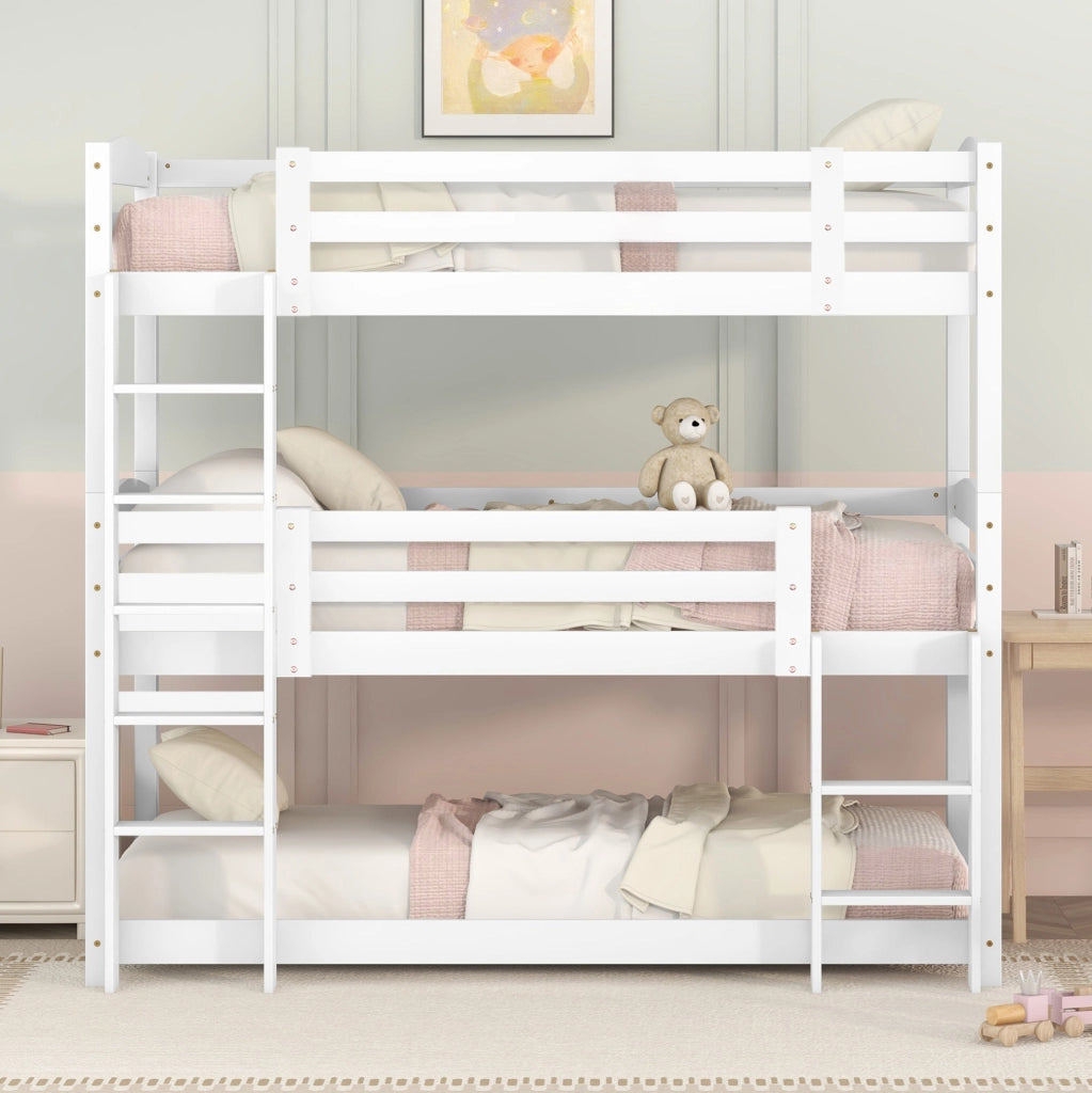 Letto a castello triplo per bambini 90x200 cm bianco