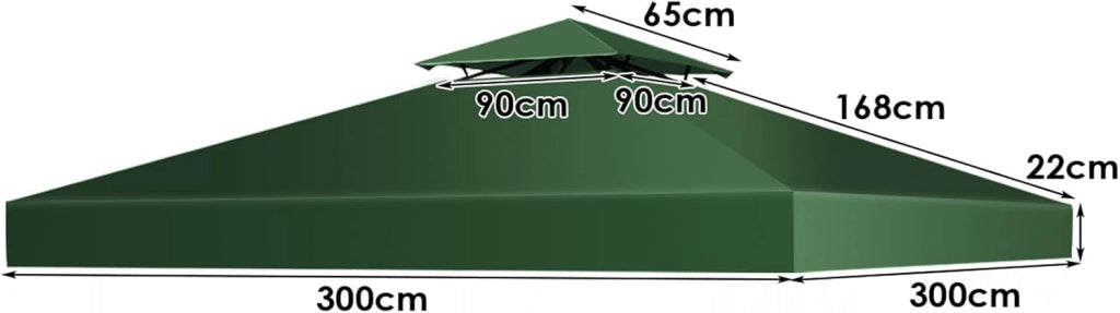 Tetto Gazebo di Ricambio per Gazebo, 3 x 3 m, per Giardino, Balcone, Spiaggia, Impermeabile, Doppio Tetto, Verde Scuro