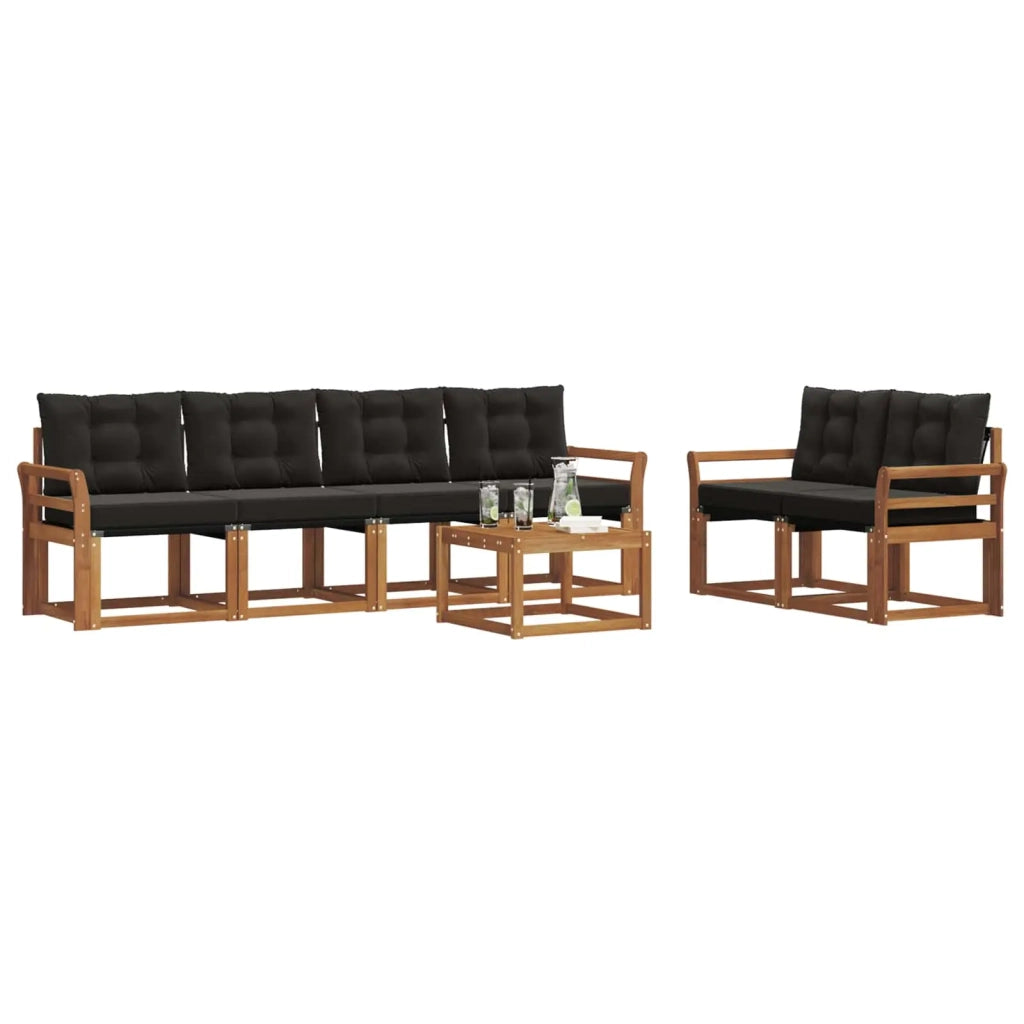 Set di divani da esterno con cuscino 7 pcs Naturale e Nero