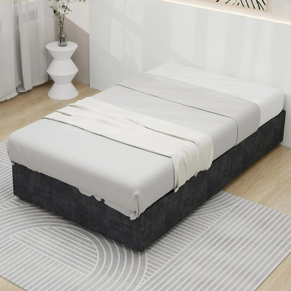 Letto Contenitore Imbottito ¨C MINIMAL ¨C Grigio, Velluto, 90x200, Senza Testiera