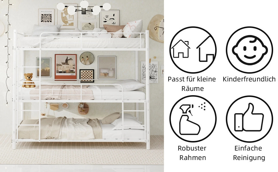 LETTO a castello triplo 90x190 cm in metallo bianco