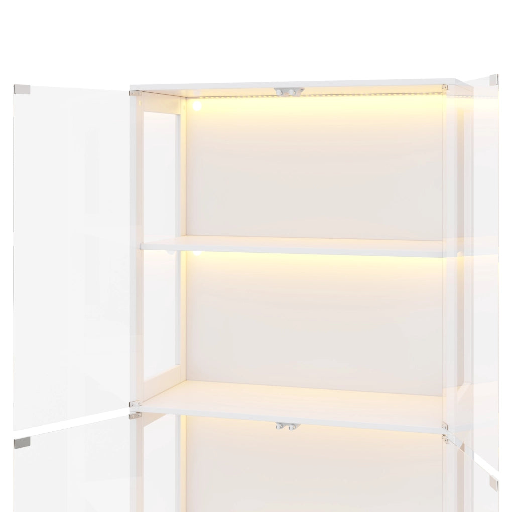 Vetrina LED 80 x 35 x 170 cm in MDF e vetro temperato; 4 ripiani; app; bianca