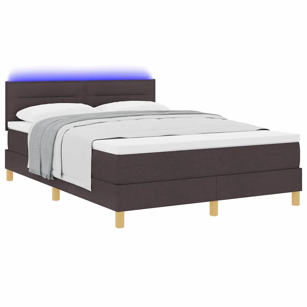 Letto a Sorgente LED Marrone Scuro 140 x 200 cm Tessuto 3342369