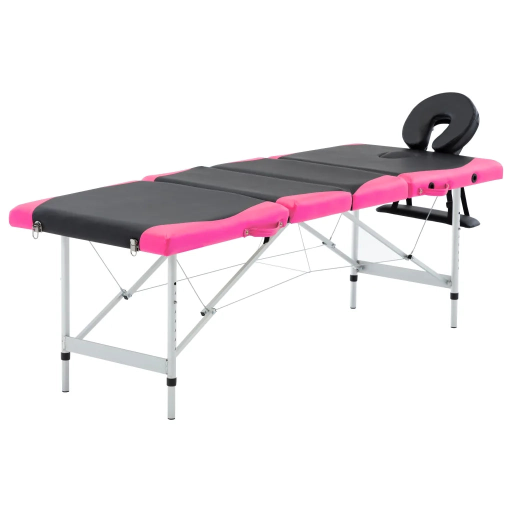 Lettino da Massaggio a 4 Sezioni in Alluminio Nero e Rosa