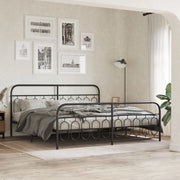 Giroletto con Testiera e Pediera Metallo Nero 200x200 cm 377142