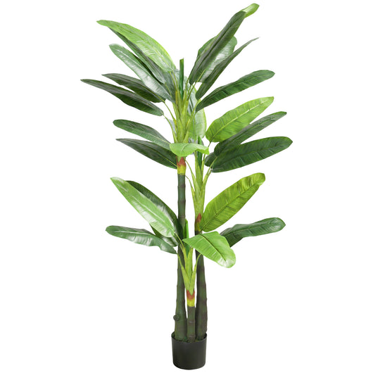 Pianta Artificiale Albero di Banano Finto con 18 Foglie Alto 180 cm Verde