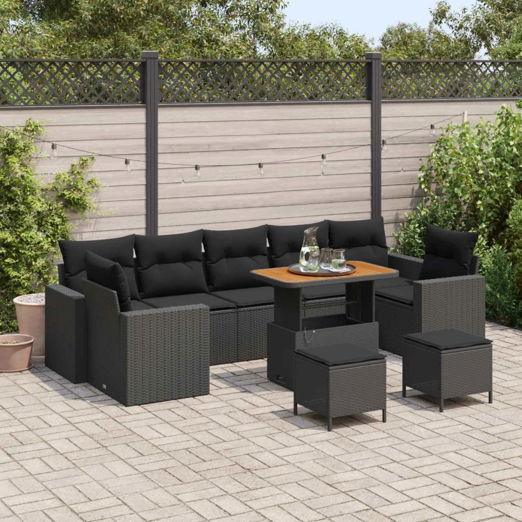 Set Divano da Giardino con cuscino 13 pcs Nero polyrattan