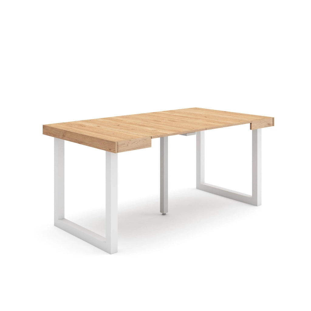 Consolle allungabile, 58 fino 160x90x73cm, Per 8 persone, Gambe in legno, colore Rovere RF2701
