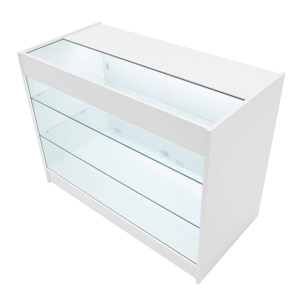 Bancone LED Bianco K1200 con 3 Ripiani, Vetrina e Ante Bloccabili – 2 Chiavi