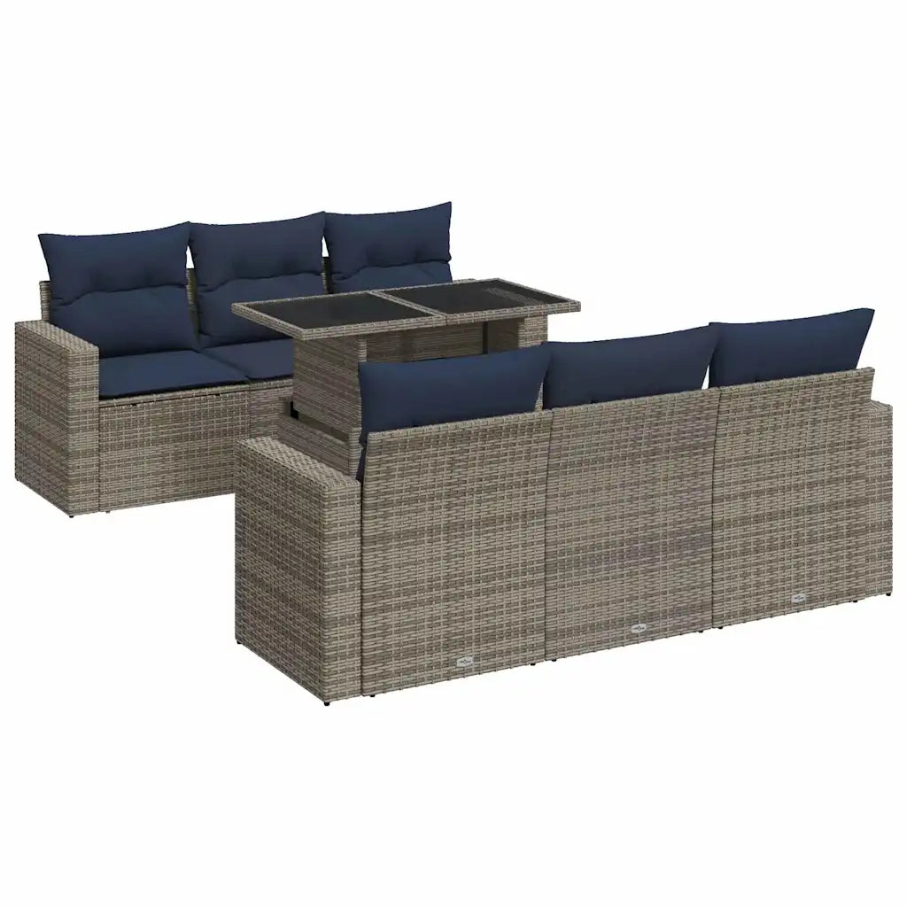 Set Divani da Giardino 7pz con Cuscini Grigio Polyrattan Acacia