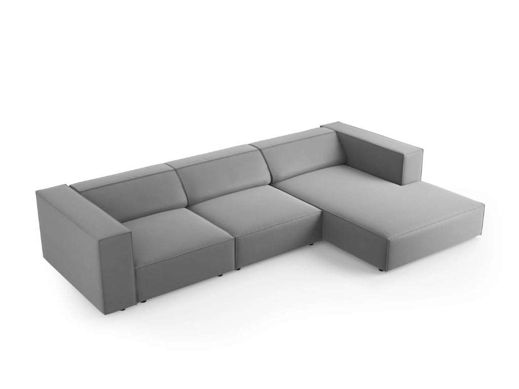 Cosmopolitan Design - Divano angolare destro "Arendal" 4 posti in velluto grigio chiaro 