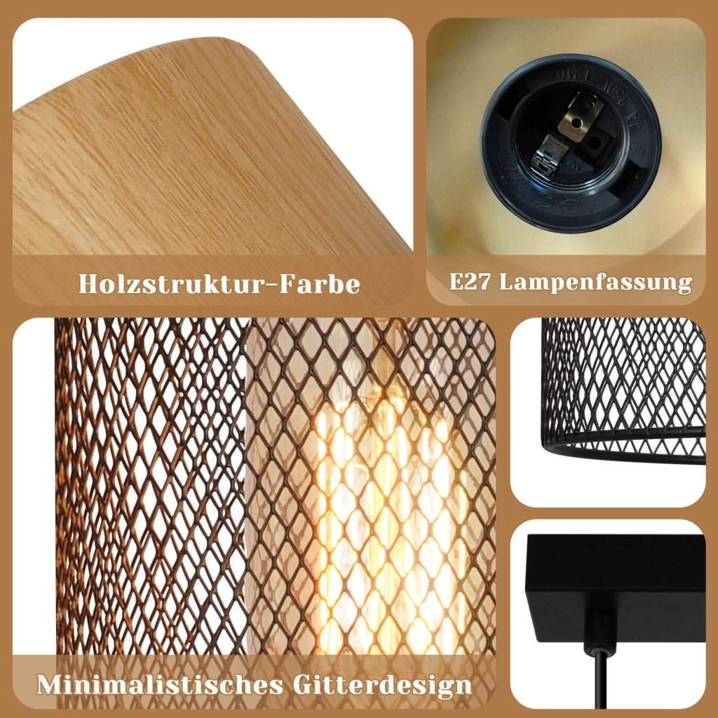 Lampada a sospensione ZMH 3 luci barra legno nero venature per sala da pranzo corridoio e bar