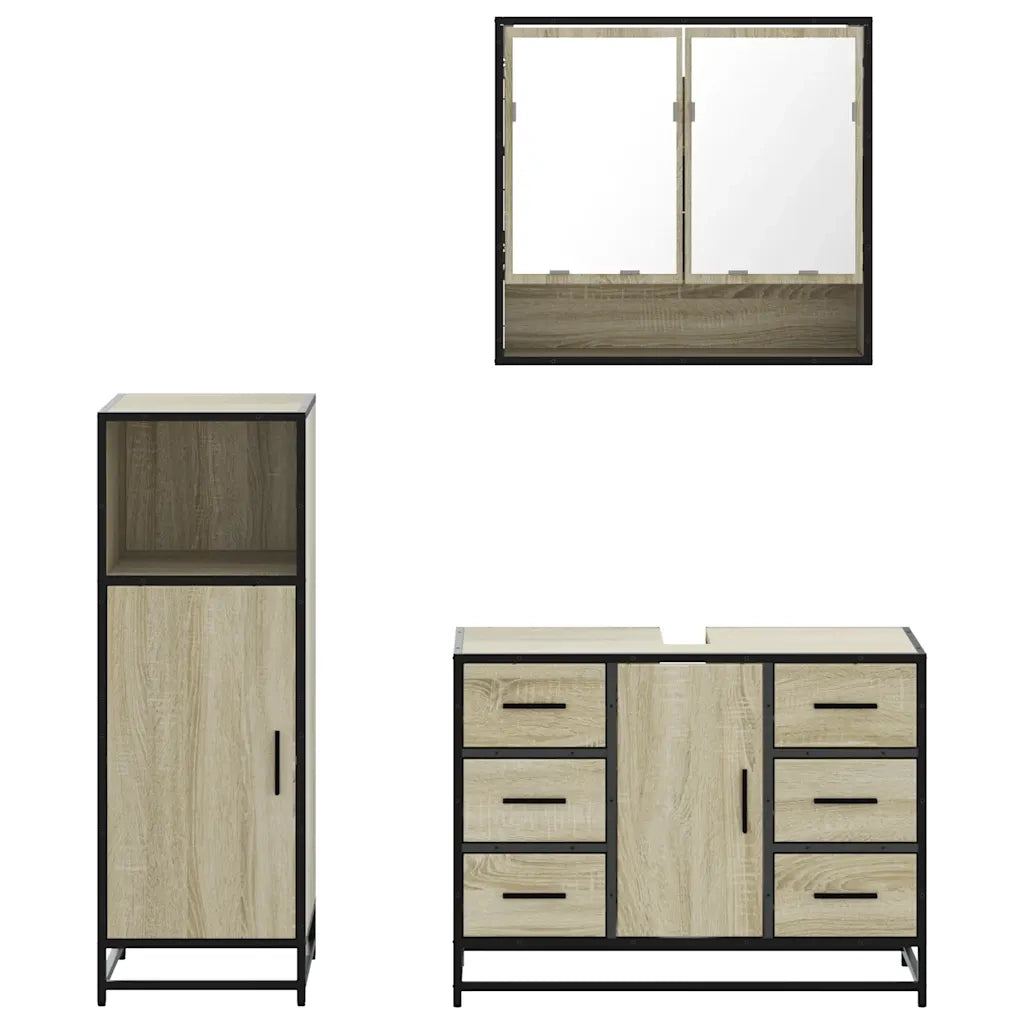Set Mobili da Bagno 3 pz Rovere Sonoma in Legno Multistrato 3300991