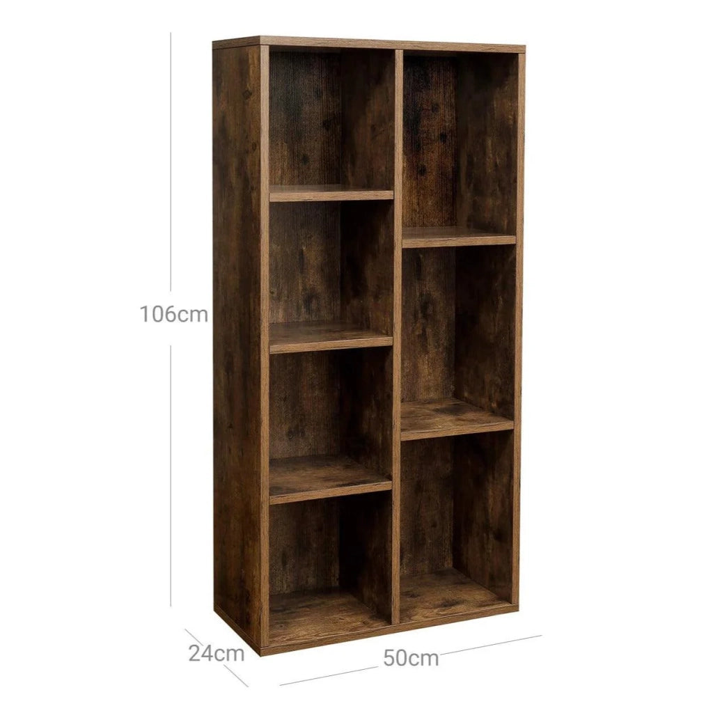 Libreria a 7 scomparti con 7 ripiani a cubo aperti spazio di archiviazione per soggiorno e ufficio 50 x 24 x 106 cm stile industriale marrone rustico 12_0002820