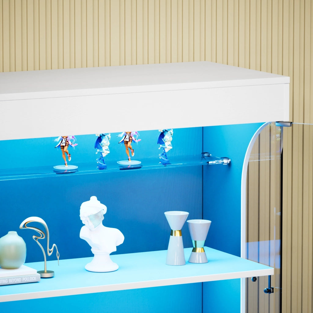 Vetrina in vetro con LED a 3 colori, sensore di movimento e ricarica USB, per soggiorno, bianco, 80 × 35 × 165 cm
