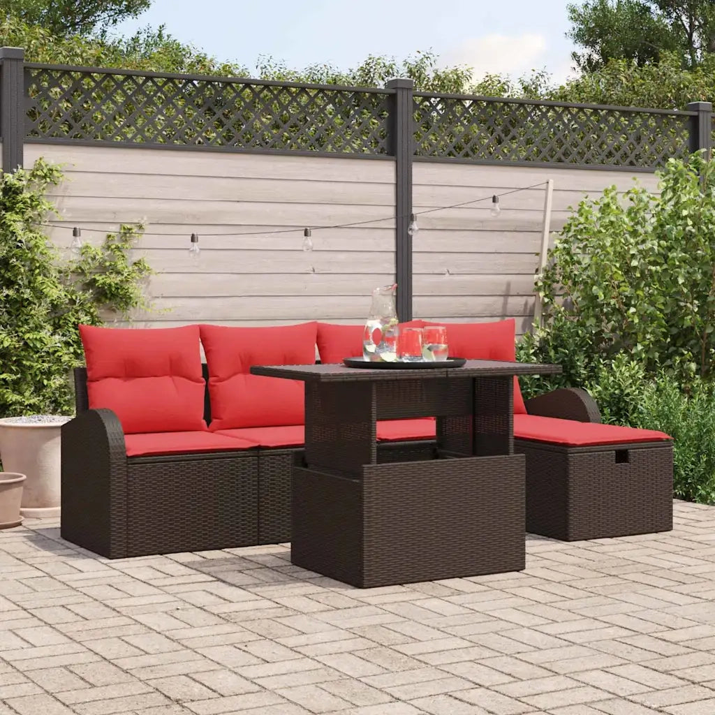 Set Divano da Giardino con cuscino 6 pcs Marrone polyrattan