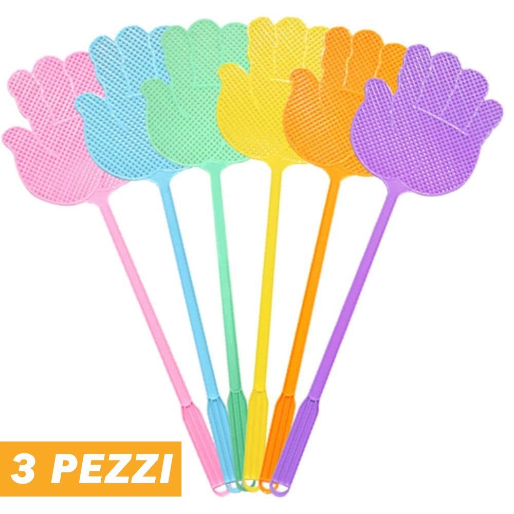 Trade Shop - 3 Pz Paletta Abbattimosche Abbatti Mosche Scaccia Insetti Colori Assortiti 47 Cm -