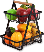 Fruitiera a doppia quota - moderna cucina - cesta metallica nera
