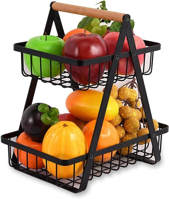 Fruitiera a doppia quota - moderna cucina - cesta metallica nera