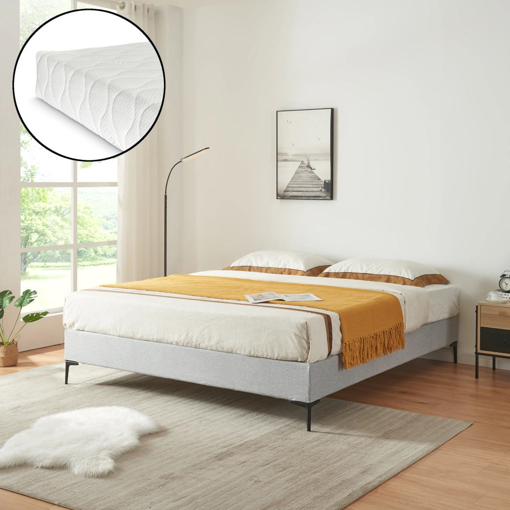 Letto Francese Lilla con Materasso 140x200 cm Fodera Protettiva Grigio Chiaro [en.casa]
