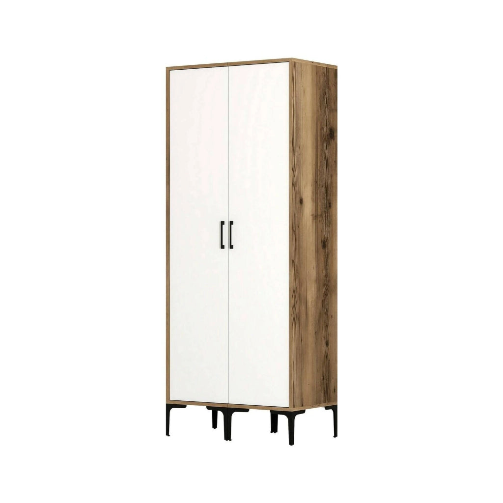 Guardaroba 2 ante Acate, Mobile camera da letto, Cabina armadio portabiti, Armadio appendiabiti, 80x201h48 cm, Bianco e Noce