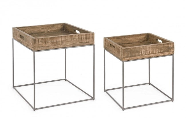Set 2 tavolino in legno stile industriale