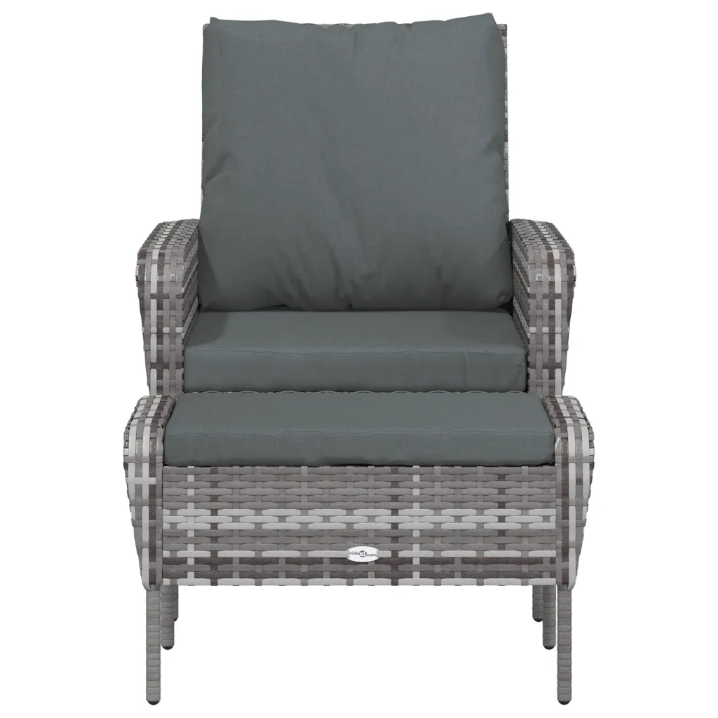 Poltrona da Giardino con Poggiapiedi Grigia in Polyrattan CFW4480342