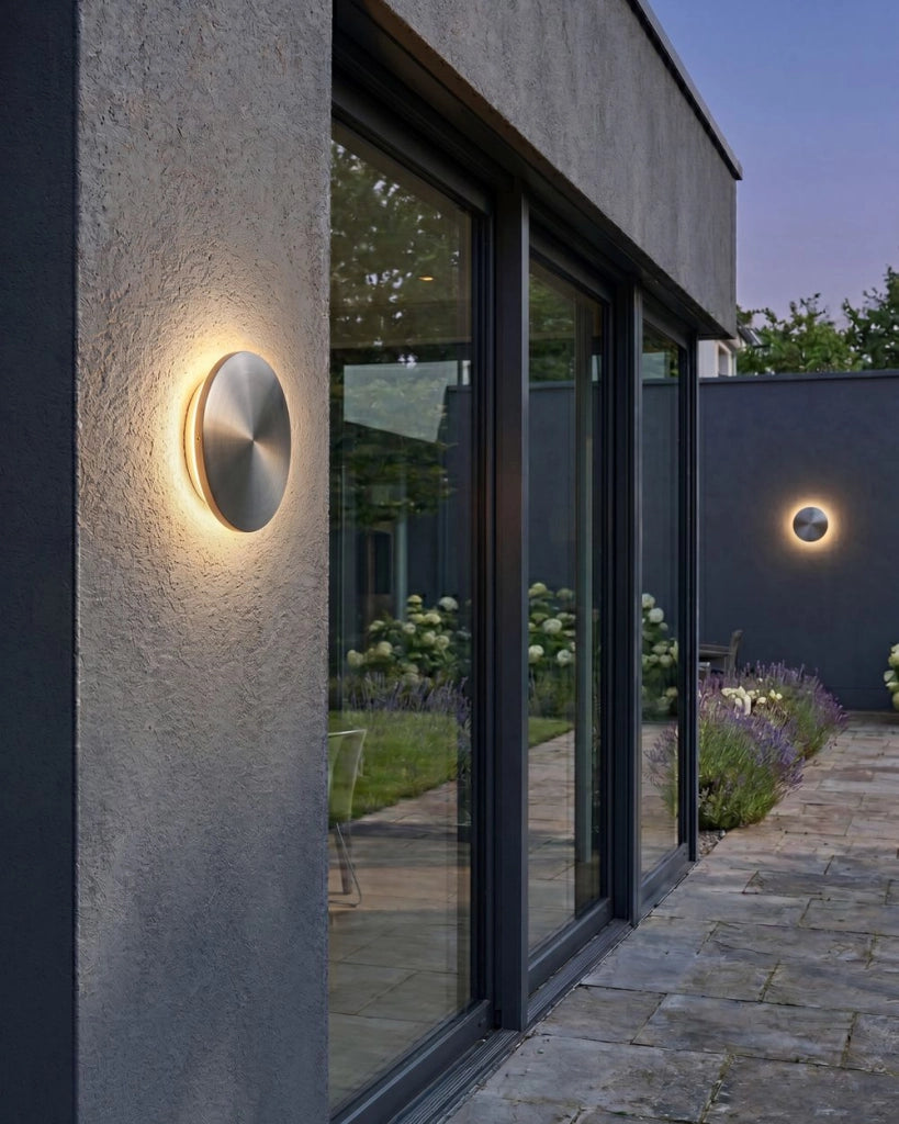 Set di 2 applique da esterno a LED rotonde per illuminazione d'accento, IP65, alluminio argento, design moderno