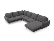 Cosmopolitan Design - Divano panoramico sinistro "Vienna" 7 posti in tessuto strutturato grigio scuro 