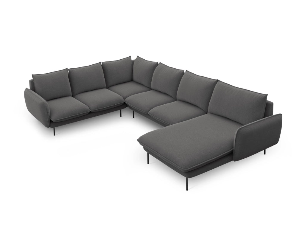 Cosmopolitan Design - Divano panoramico sinistro "Vienna" 7 posti in tessuto strutturato grigio scuro 