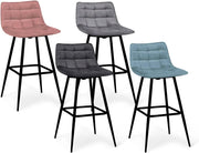 Set di 4 sgabelli da bar MADY in velluto blu pastello, grigio chiaro, grigio scuro e rosa
