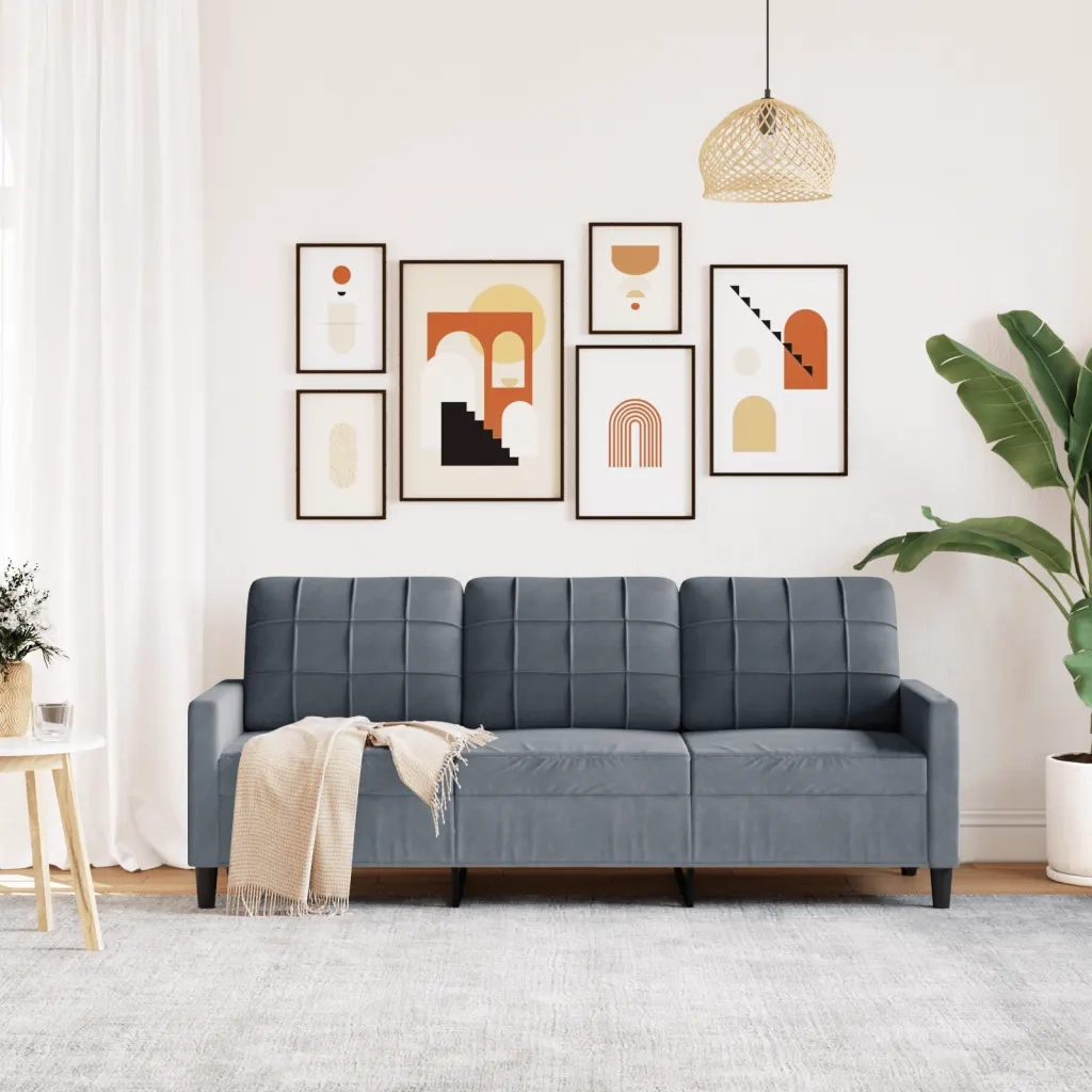 Divano | Divano da soggiorno | Sofa a 3 Posti Grigio Scuro 180 cm in Velluto