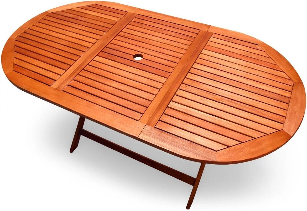 Tavolo da Giardino in Legno di Acacia Pieghevole 160x85cm Ovale Certificato FSC Portata 80 kg con Portaombrellone Tavoli da Esterno Balcone Terrazza per 6 Persone