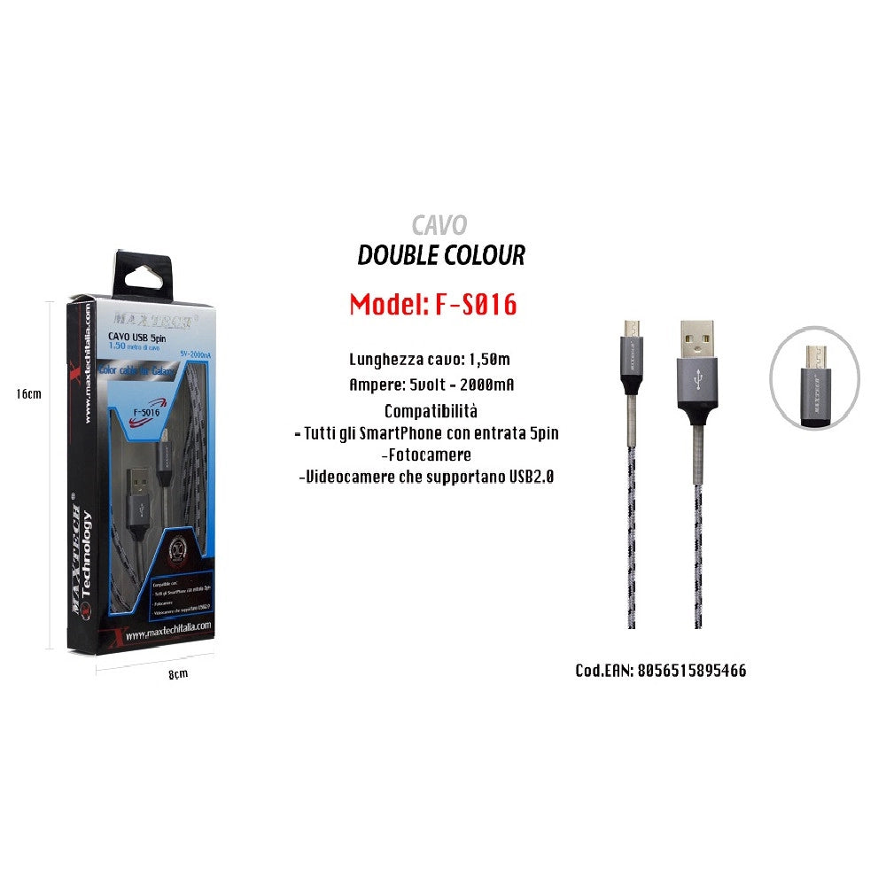 Trade Shop - Cavo Usb Simply Colour X Smartphone Fotocamere 5volt - 2000ma 1,5mt Maxtech F-s016 -