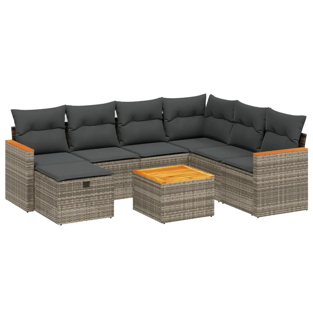 Set Divano da Giardino 8 pz con Cuscini Grigio in Polyrattan