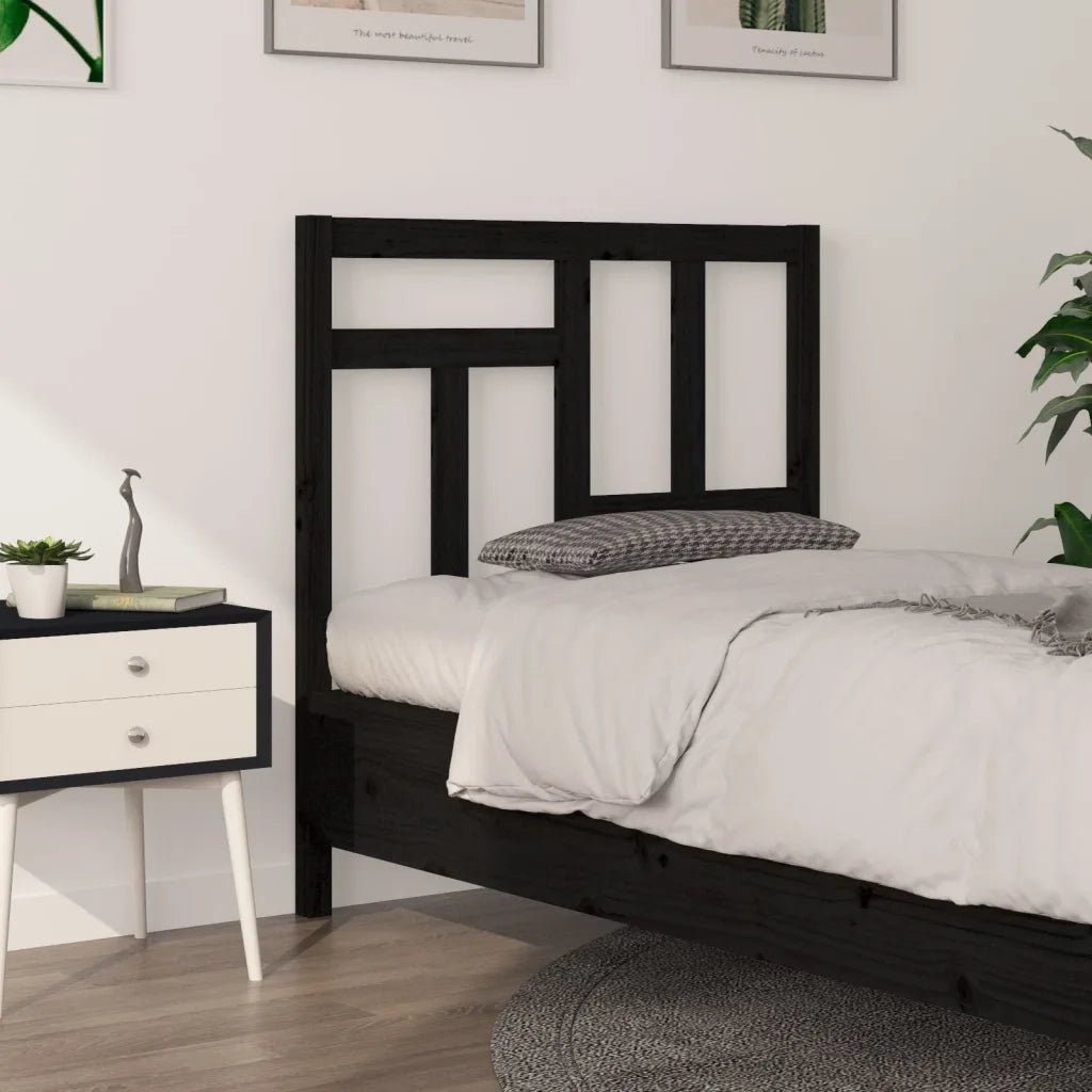 Testiera per Letto Nera 80,5x4x100 cm in Legno Massello di Pino