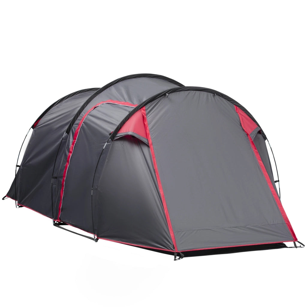 Tenda a tunnel per 2-3 persone; tenda da campeggio 190T con perni; fibra di vetro e poliestere; grigia; 426 x 206 x 154 cm; ideale per avventure all'aperto