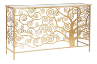 Console Albero della Vita 141,5x40,5x81,5 cm in Ferro MDF e Specchio Oro