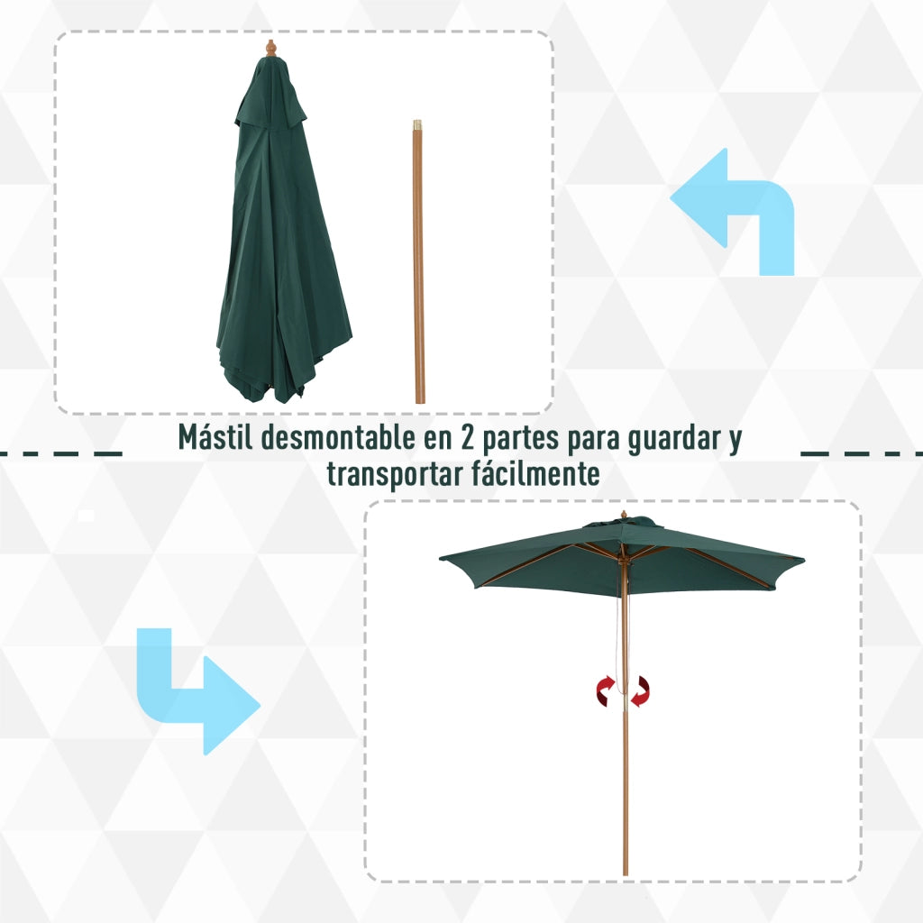 Ombrellone da Giardino in Legno ¨C zephmum ¨C Verde ?250x230cm