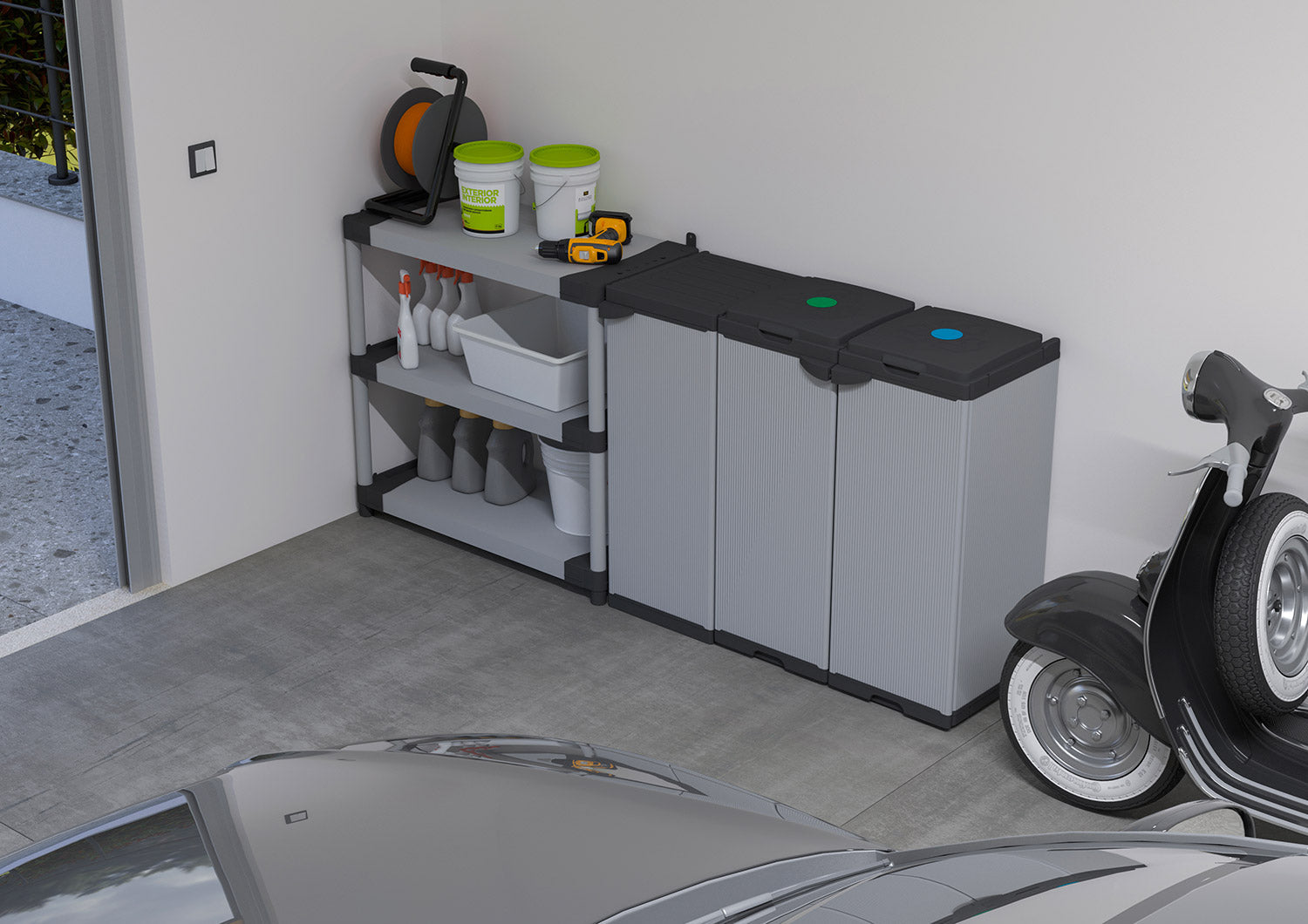 Armadio da Esterno 34x40x85 cm 1 Anta 1 Ripiano in Resina Grigio