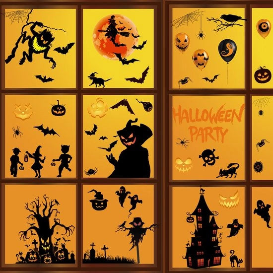 Sticker per finestra per Halloween 9 fogli Sticker per finestra statico Horror Halloween PVC Sticker autoadesivo Reutilizzabile per decorazioni di Halloween Festa Carnevale (Pompa strega)