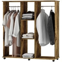 Armadio penderie mobiletto di archiviazione mobile 6 ruote 120 x 40 x 128 cm in legno marrone