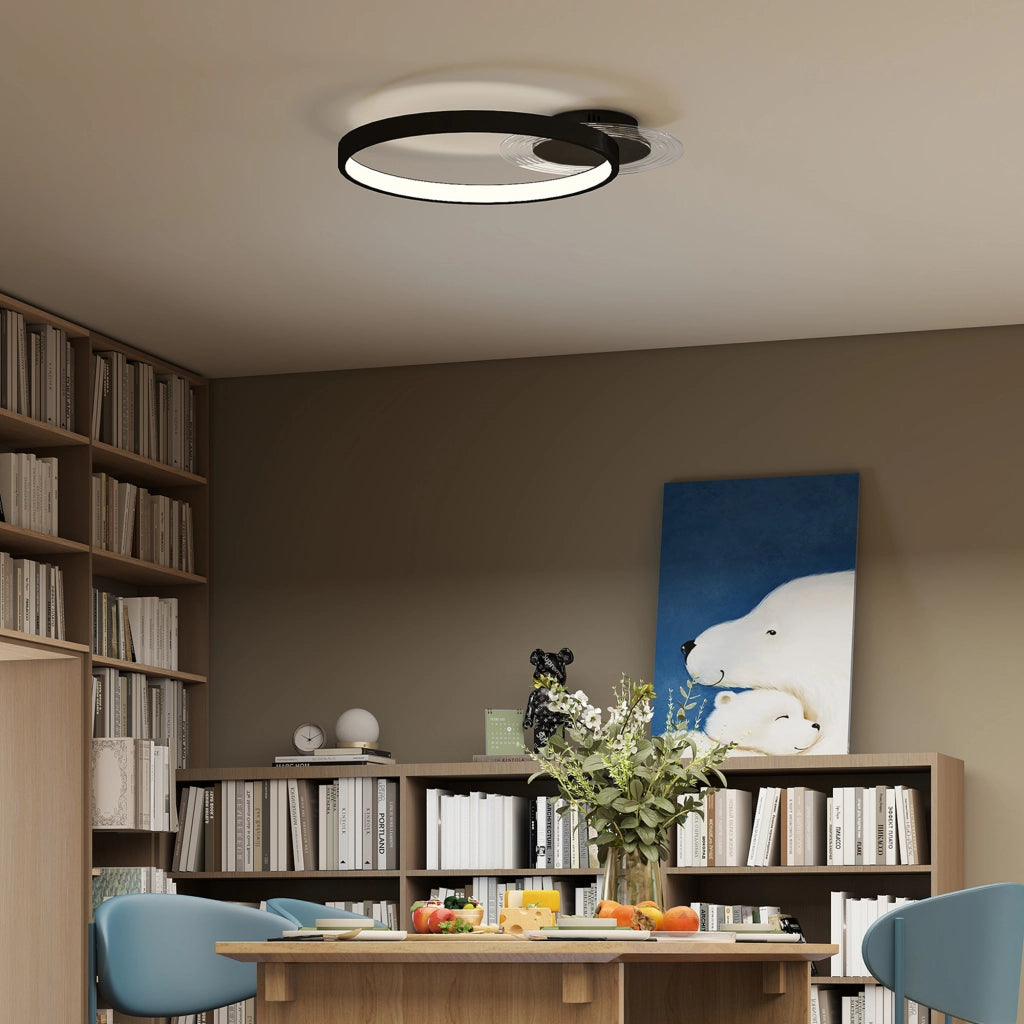 Plafoniera LED Moderna a 2 Anelli 50x40x 7,4 cm Potenza 30W in Alluminio e Acrilico Nero