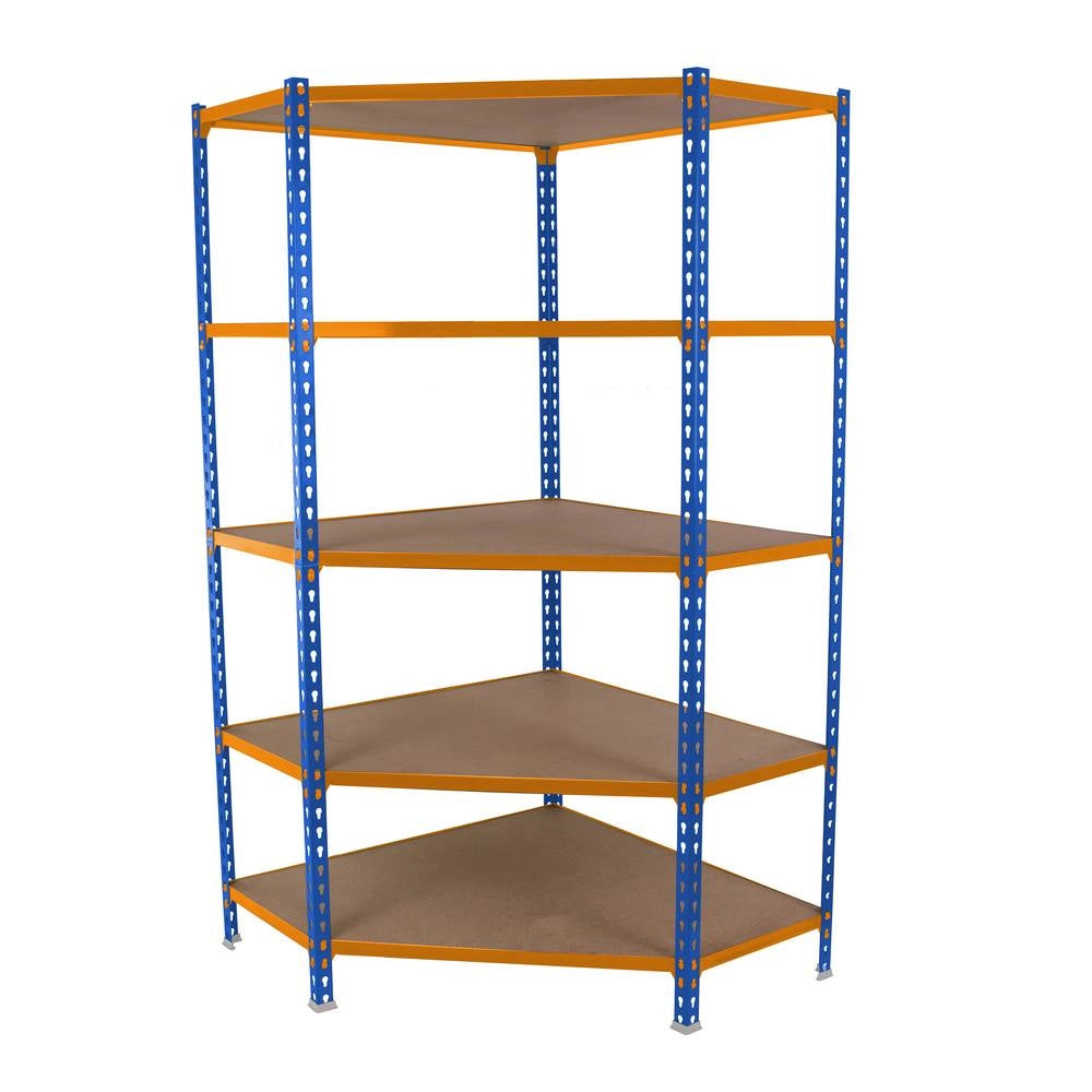 Scaffale in metallo Simon Rack senza viti colore blu/arancio/legno 5 ripiani 1800x900x400 mm Made in Spain