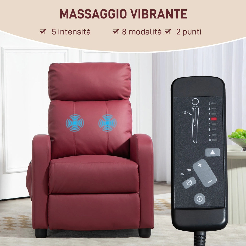 Poltrona Relax Massaggiante Reclinabile con Telecomando e Poggiapiedi ¨C Minimal ¨C Rosso
