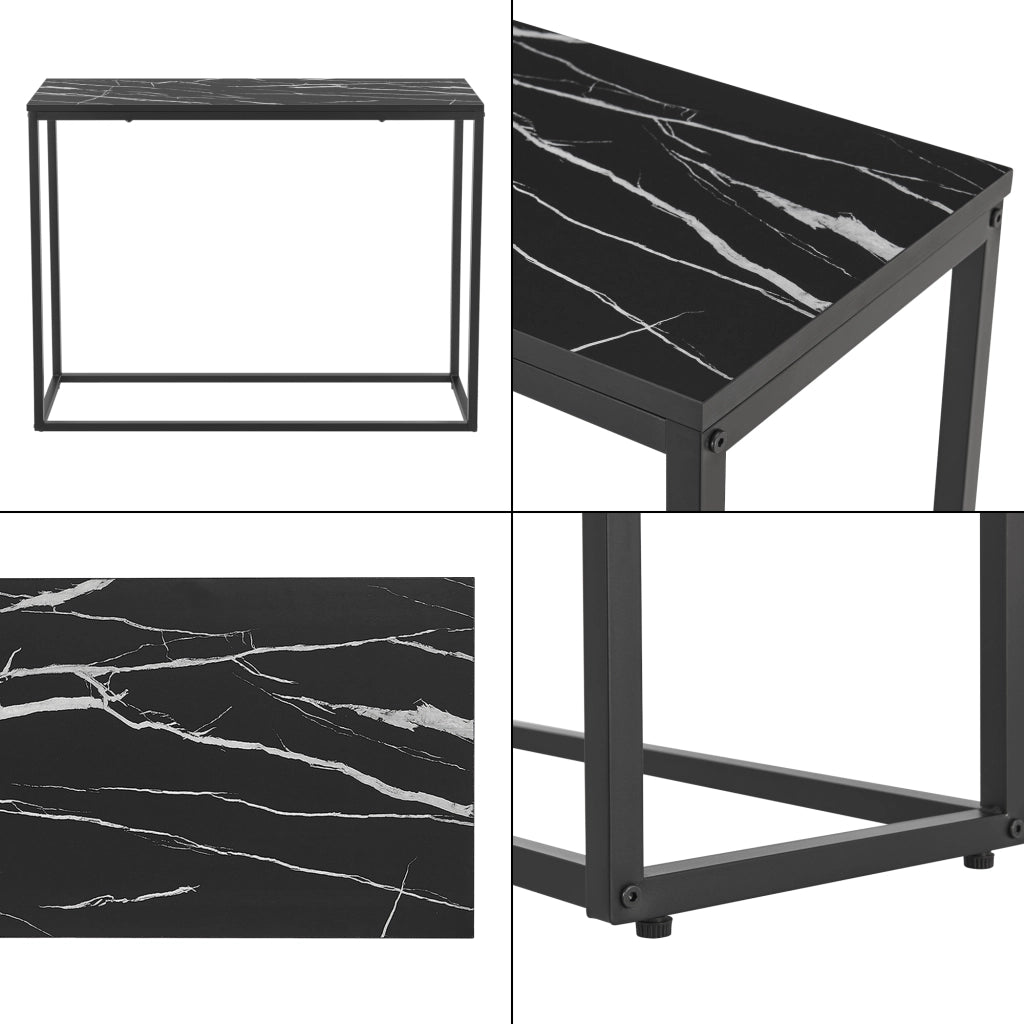 Tavolo a Consolle Kittilä con Telaio Rettangolare in Metallo 80 x 100 x 30 cm Effetto Marmo Nero / Nero [en.casa]