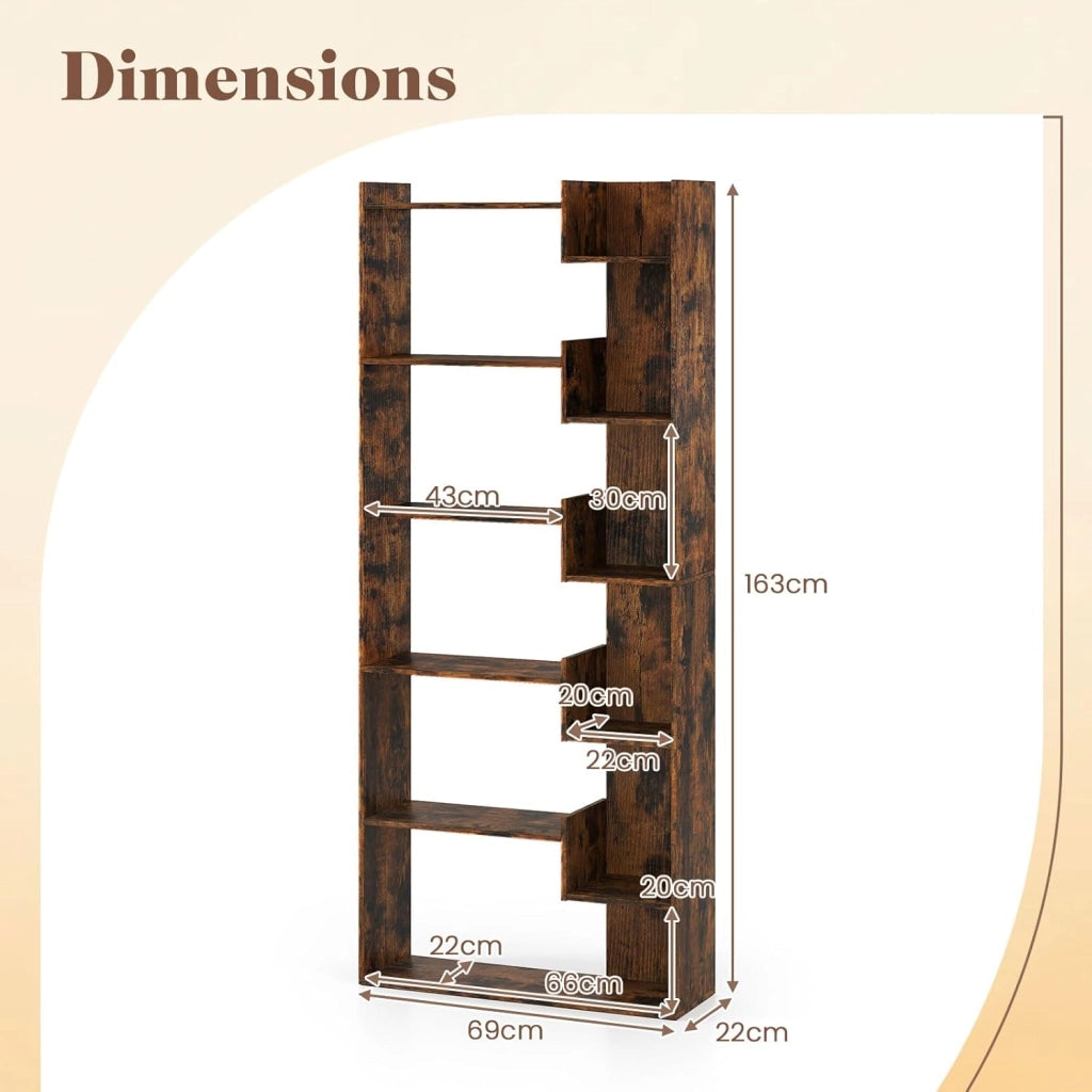 Libreria in legno, 163 cm, scaffale con 11 scomparti aperti, 2 set di protezione antiribaltamento, mensola divisoria autoportante per soggiorno e ufficio (marrone usticale)