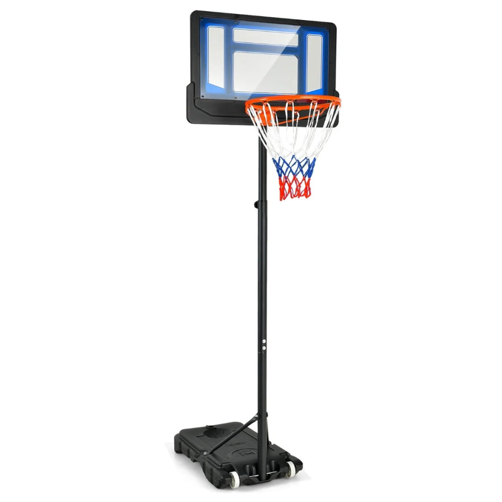 Canestro da basket per bambini altezza regolabile 132 x 250 cm con ruote e base stabile stile esterno plastica blu 20_0012953